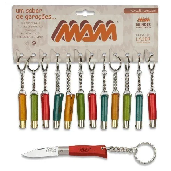 Navaja Mam con Mango de Madera Pintada y Hoja de Acero Inox de 4 cm Incluye Llavero 14022
