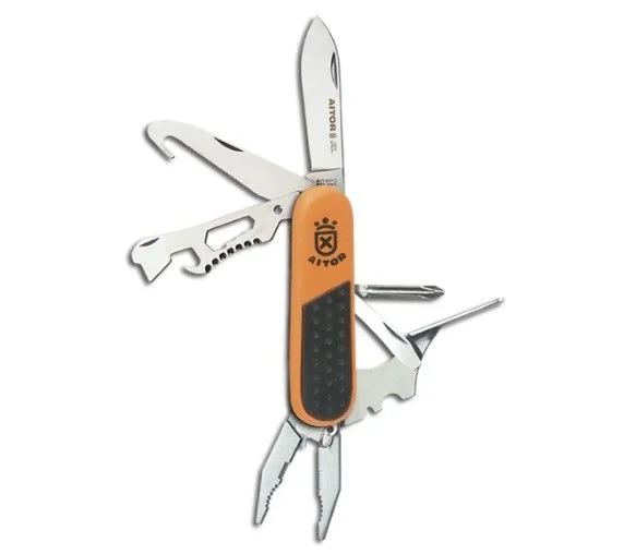 Navaja multiusos Aitor Comandancia, hoja inox de 8 cm, 6 funciones diferentes, color naranja, 16038-N