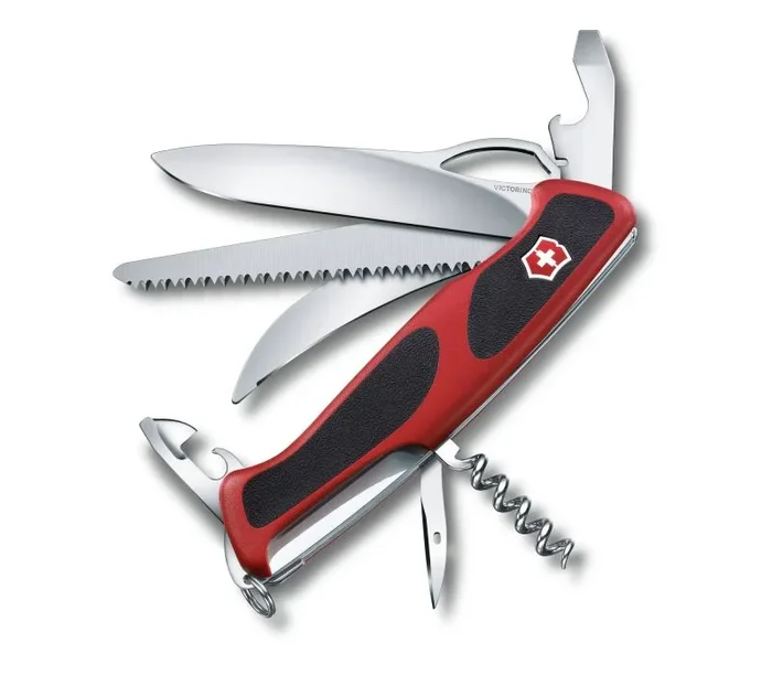 Navaja suiza Victorinox Ranger Grip 57 Hunter 0.9583.MCB1 Roja/Negra con hoja grande, 13 funciones Incluye una hoja para cazadores y una hoja grande con bloqueo para una mano en blíster