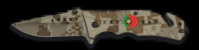 Navaja táctica Albainox, mango de fibra engomada, hoja de 8,6 cm de acero inox, apertura FOS, color camo arena, 18402AGR1030