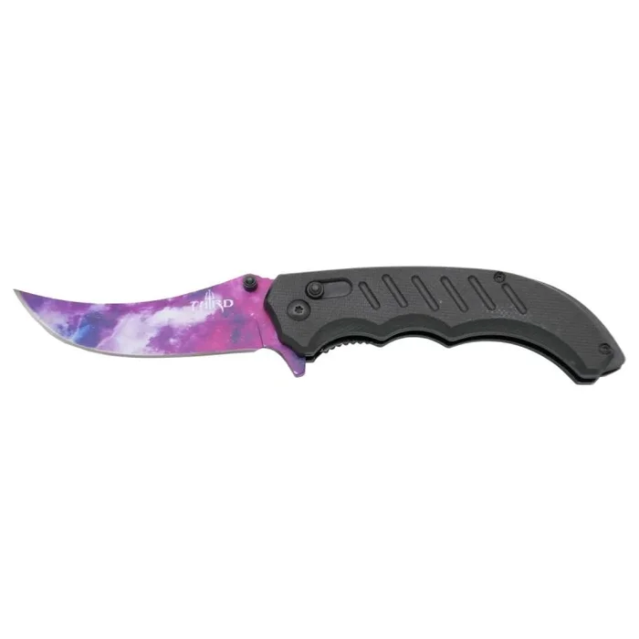 Navaja Third, mango de ABS negro, hoja de acero inox de 8,7 cm con impresión 3D galaxia, con clip, K2461G, herramienta para uso deportivo, pesca y caza