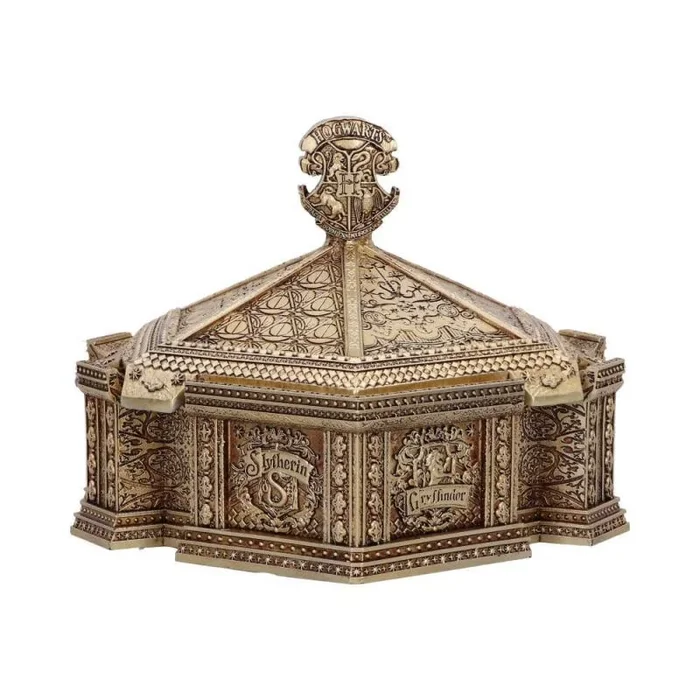Nemesis Now Harry Potter Hogwarts, caja de baratijas, resina, oro, producto oficial de Harry Potter, caja de accesorios Hogwarts, interior de terciopelo rojo, fundido en la mejor resina, pintado a