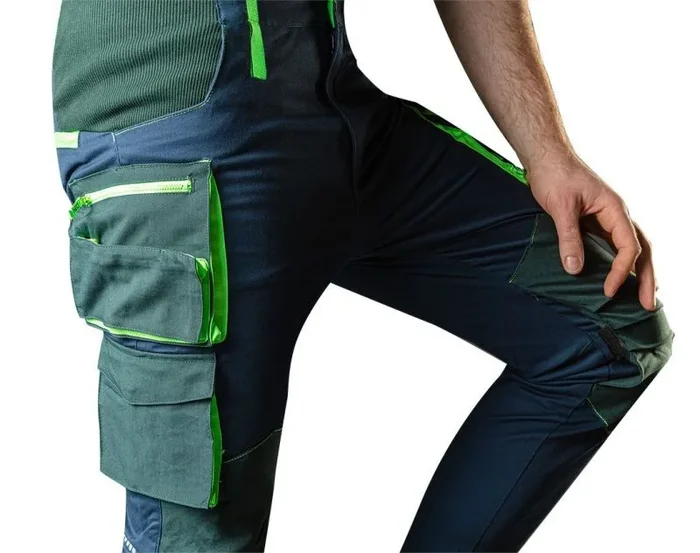 Neo Tools Pantalones de Trabajo para Hombre, 62% algodón, 35% poliéster, 3% Elastano, Zona de Las Rodillas Reforzada con Cordura, Insertos Laterales de Tejido Acanalado, Azul Marino, Talla XL
