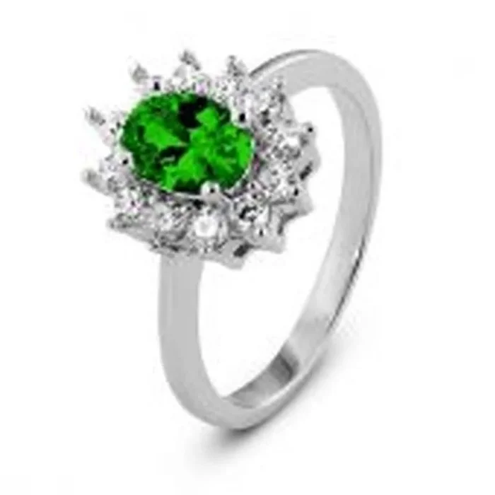 New Bling Anillo de plata de ley engastado con circonitas verdes rosadas – talla 54 – baño de rodio