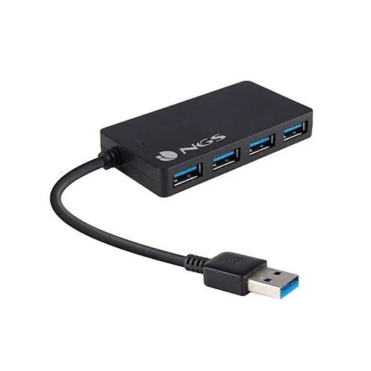 NGS IHub 3.0- Hub USB 3.0 con 4 Puertos, Transferencia de Archivos Gran tamaño. Velocidad de transmisión de Datos, Color Negro