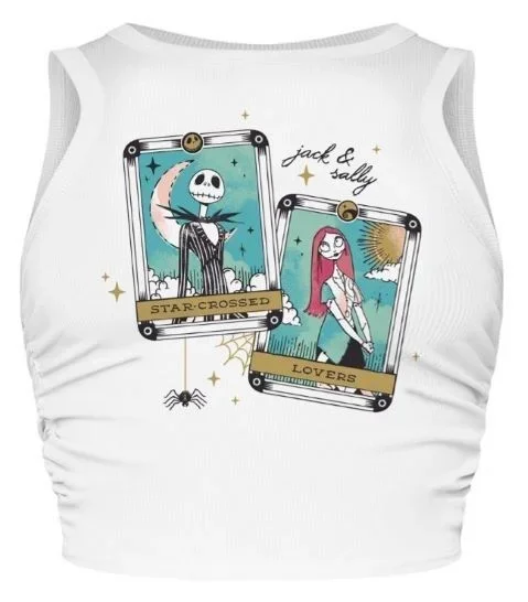 Nightmare before christmas – star crossed lovers (womens white ruched side cropped vest) medium