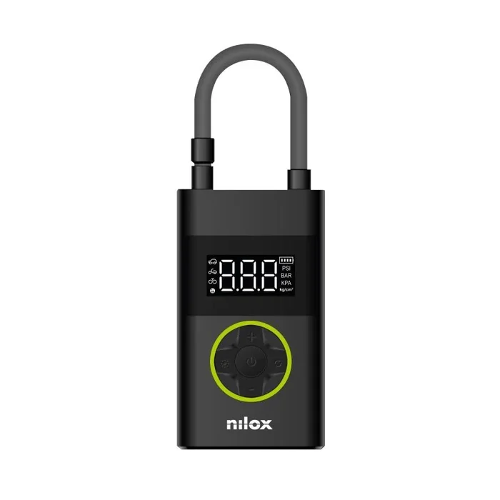 Nilox NXAIRPUMP Mini Compresor Portátil con Batería 4000mAh, Compresor de Aire Portátil para Coche, Bicicleta, Moto, Scooter y Balones, con Pantalla LCD y Linterna LED, Presión 150 PSI