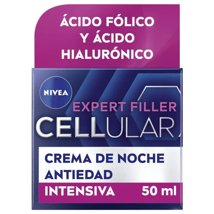 NIVEA Cellular Expert Filler – Crema de Noche – Antiarrugas – Efecto Rellenador 24h – Con Ácido Hialurónico y Ácido Fólico – Crema Antiedad – Extra Firmeza – Todo Tipo de Pieles – 50 ml