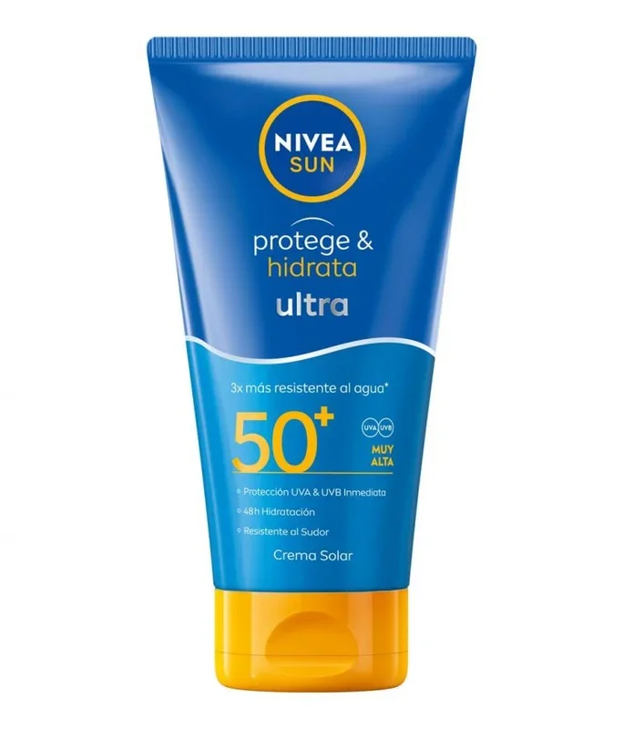 NIVEA SUN Protege & Hidrata Ultra FP50+, crema solar con 48h de hidratación (1 x 150 ml), protector solar ultra resistente al agua, crema hidratante con protección solar UVA & UBV