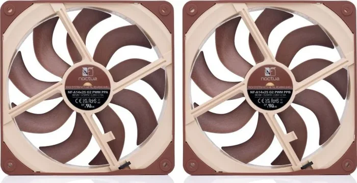 Noctua NF-A14x25 G2 PWM Sx2-PP, Set de Dos Ventiladores para Aplicaciones de Entrada/Salida que Funcionan Simultáneamente (Marrón)