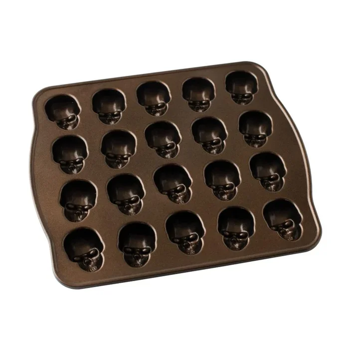 Nordic Ware Molde para bitelets de calavera, lata de aluminio fundido, molde para pastel Bundt con patrón de calavera, molde de pastel premium fabricado en los Estados Unidos, color: bronce
