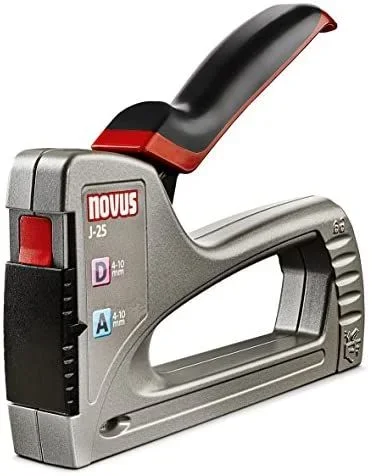 Novus J-25 Pistola grapadora de mano resistente, pistola de tachuelas de metal con carga inferior y liberación de seguridad, pistola grapadora manual para grapas de 4 a 10 mm