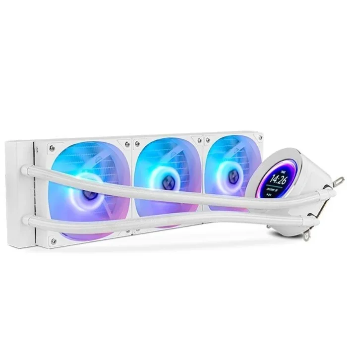 NOX XTREME PRODUCTS X-360 LCD WHITE – Refrigeración líquida ARGB con pantalla LCD personalizable, Intel y AMD, 3 ventiladores 120mm control PWM, bomba base de cobre, radiador triple aluminio, blanco