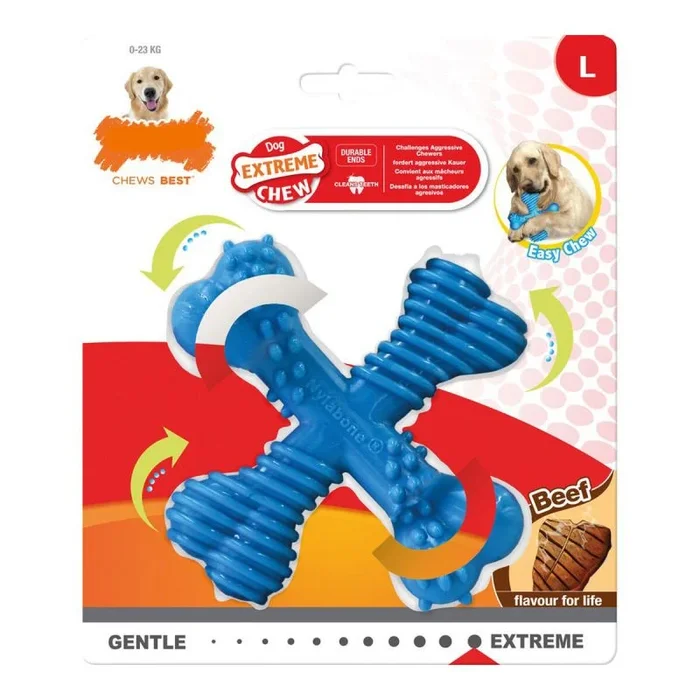 Nylabone Power Chew Beef Flavored Large X Bone for Dogs up to 50 Pounds – 3 Pack