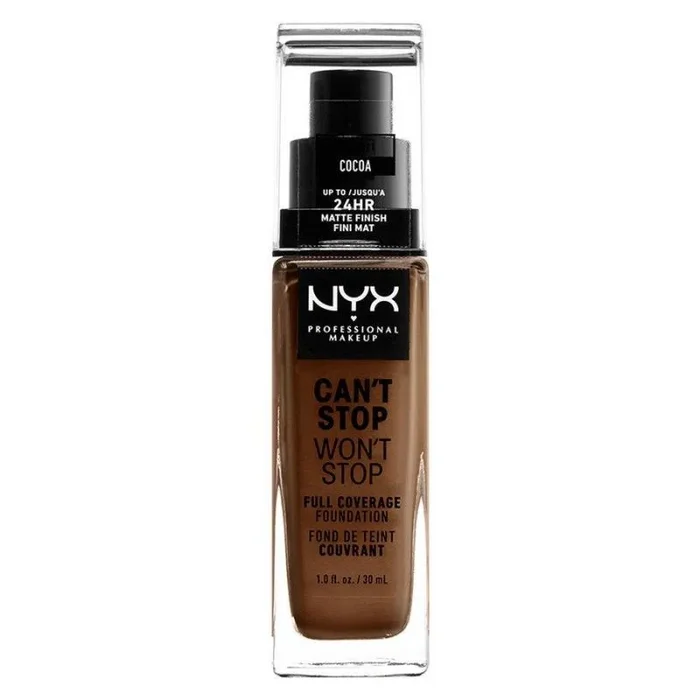 NYX Professional Makeup Base de maquillaje Can’t Stop Won’t Stop Full Coverage Foundation, Larga duración, Waterproof, Fórmula vegana, Acabado mate, Tono: Cocoa
