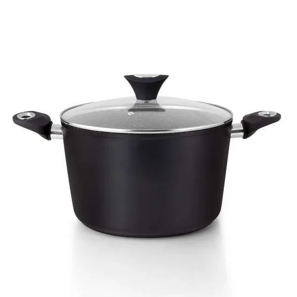 Orbegozo CFH 3024 Cacerola Honda Aluminio Forjado, 6 L, Superficie Antiadherente, Mango Tacto Frío, Tapa Cristal Templado, No Contiene PFOA