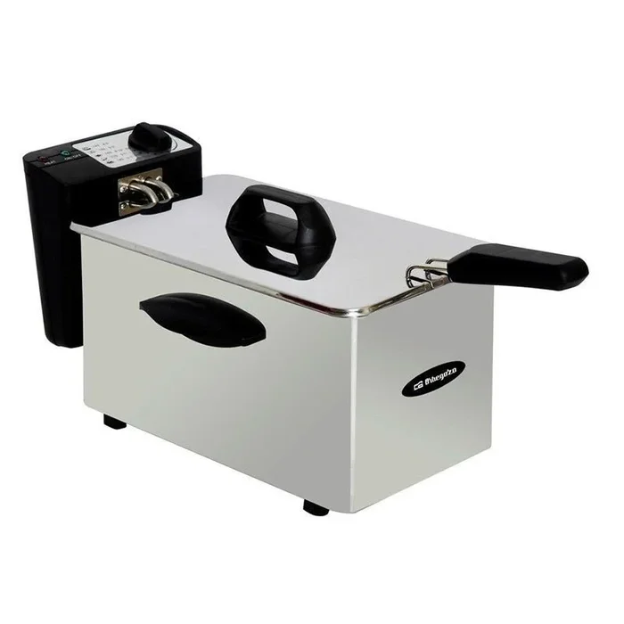Orbegozo FDR 35 – Freidora profesional, 3,5 L, termostato regulable, indicador luminoso, asa de tacto frío, recogecables, acero inoxidable, 2000 W