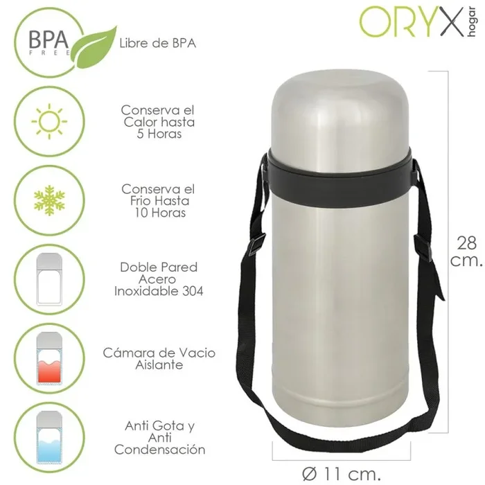 ORYX Termo Solidos y Liquidos, 1 Litro De Capacidad, Libre BPA, Acero Inoxidable, Antigoteo