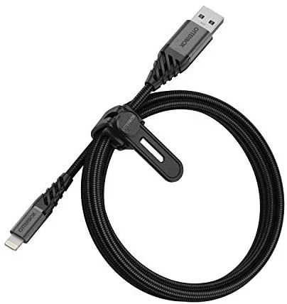 OtterBox Cable Reforzado Premium de Nylon USB-A a Lightning, Certificado MFi, Cable de carga para iPhone e iPad, Ultra resistente, testeado para doblados y torsiones, 1M, Negro