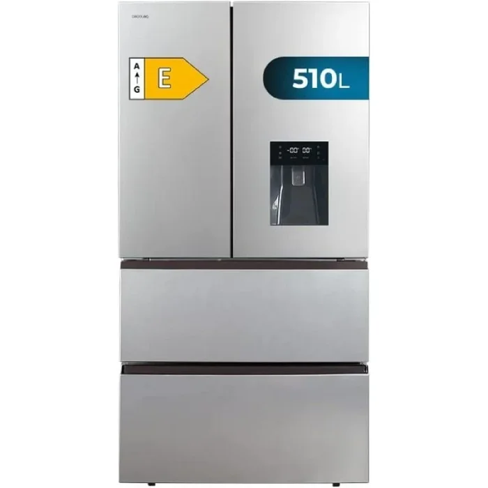 OUTLET Cecotec Frigorífico Puerta Francesa Inox con Dispensador de Agua de 510 L Bolero CoolMarket FD 510 WD Inox E. 183 cm de Alto, 84 cm de Ancho, Motor Inverter Plus, Bajo Consumo, Total NoFrost