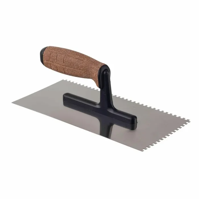 Paca metálica AWTools, modelo 270 mm, con mango de corcho y base de poliamida, diseño con diente 6, herramienta profesional para alisado de superficies, alta durabilidad.