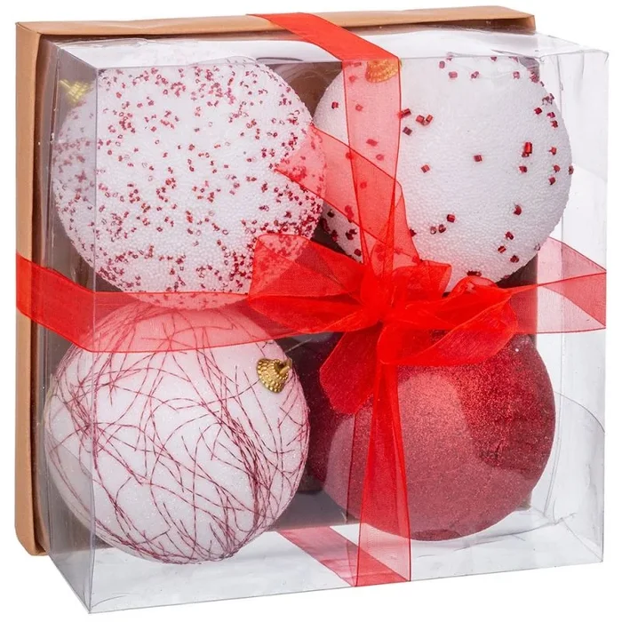 Pack 4 bolas rojo y blanco 10 cm