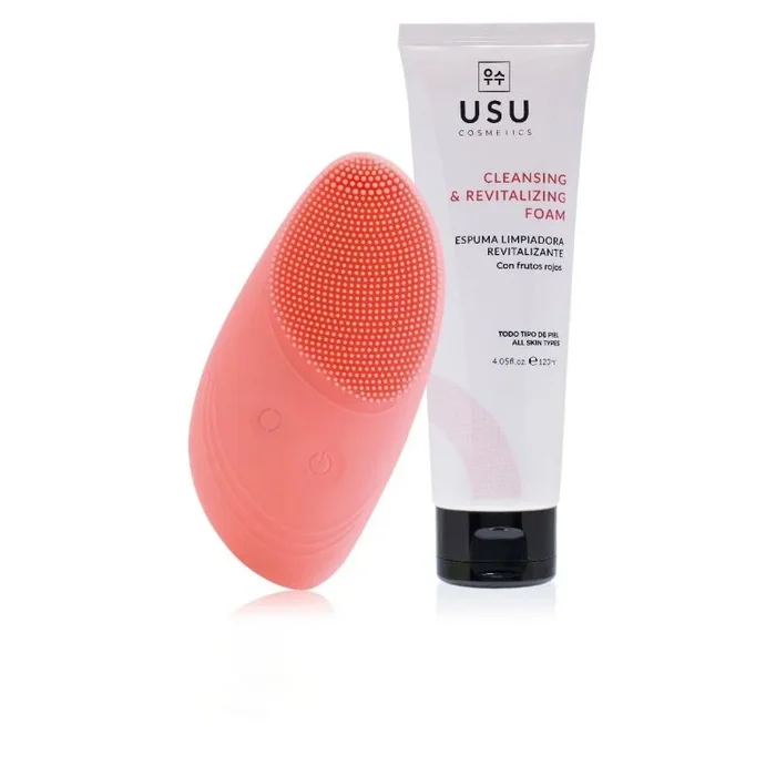 Pack de Rutina K-Beauty Limpieza 2.0 – Espuma Limpiadora Facial de Frutos Rojos + Cepillo NUSU 2.0 – Masaje Antifatiga y Termoterapia – Limpia, Revitaliza y Protege la Piel-USU Cosmetics