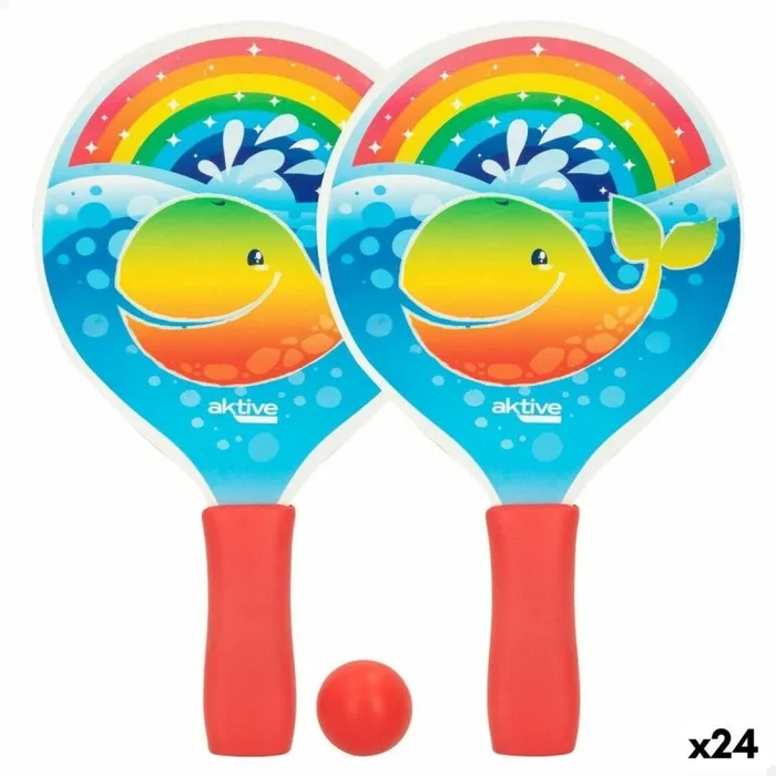 Palas de playa con pelota aktive madera 18 x 31,5 x 0,5 cm (24 unidades)