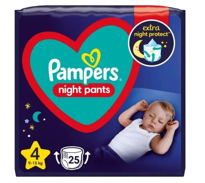 Pañales pampers night pants 9-15kg, talla 4-maxi, 25pcs