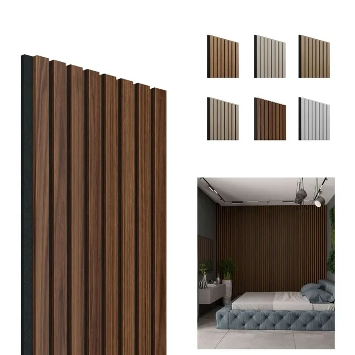 Panel acústico nogal-negro, 1250 x 300 mm, 8 láminas 10 x 27 mm, fieltro 8 mm (4 uds.)