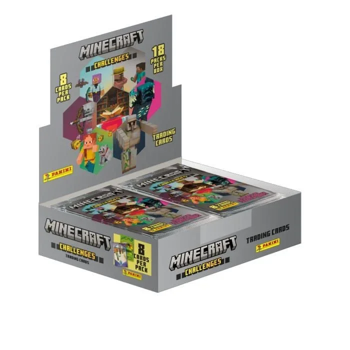 Panini- Steve Minecraft Trading Cards 4 – Challenges – Caja de 18 Fundas, 2.5 cm x 17 cm x 0.1 cm (004874BOX18F)
