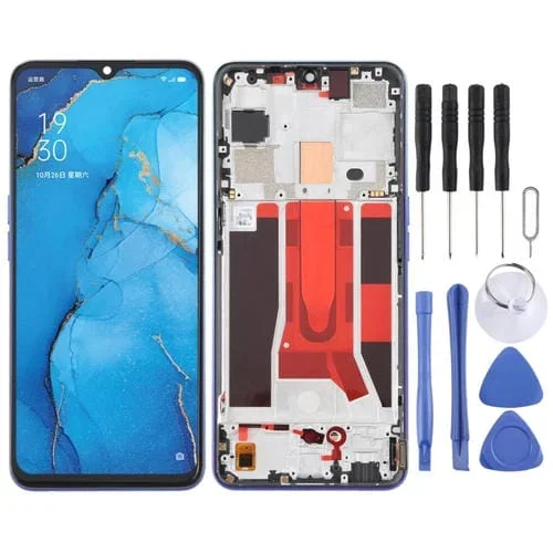 Pantalla Completa Oppo Reno3 5G, Reno3 Youth, F15, Find X2 Lite y K7 5G con Marco (Azul)
