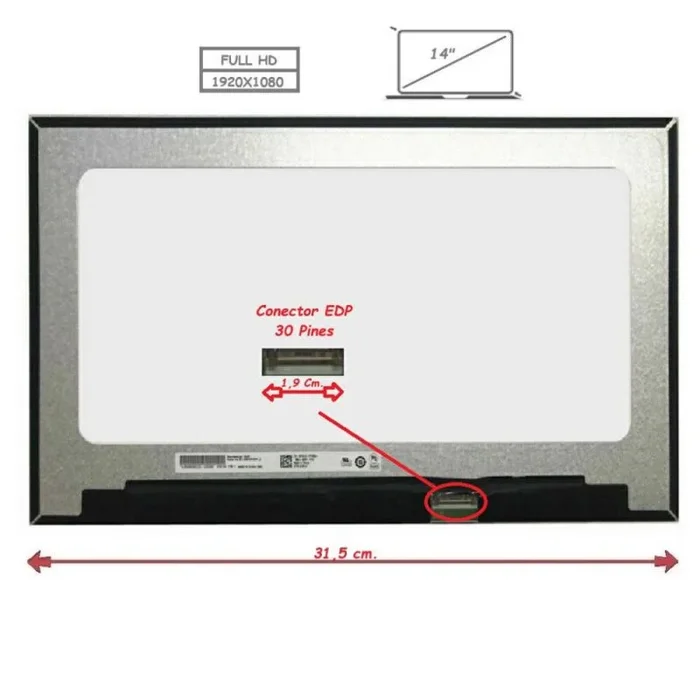 Pantalla para portátil lcd 14″ 30 pines full hd / sin reborde / sin brackets