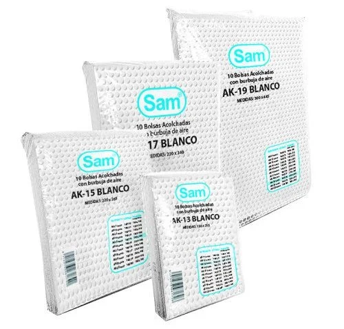 Paquete 10 bolsas air bag autoadhesiva acolchada ak-cd blanco medida interior 180×165 sam 146180