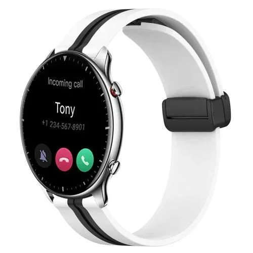 Para Amazfit Gtr 2 22mm Correa de Reloj de Silicona con Cierre Magnético Plegable (Blanco + Negro)