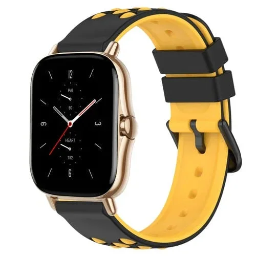 Para Amazfit Gts 2 20mm Correa de Reloj de Silicona Porosa de Dos Colores (Negro + Amarillo)
