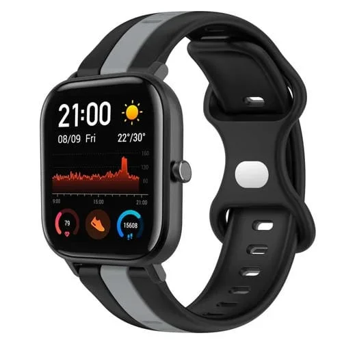 Para Amazfit Gts 20mm Hebilla de Mariposa Correa de Reloj de Silicona de Dos Colores (Negro + Gris)