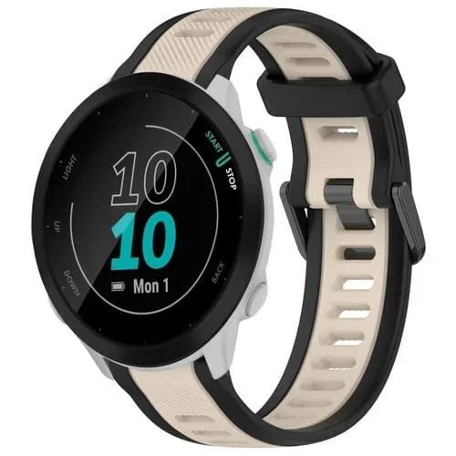 Para Garmin Forerunner 55 Correa de Reloj de Silicona Texturizada de Dos Colores de 20mm (Starlight + Negro)