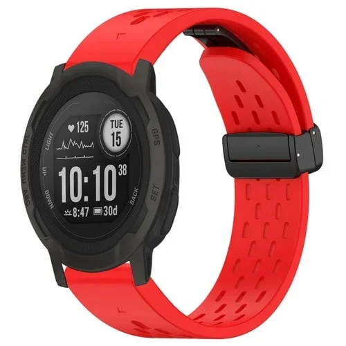 Para Garmin Instinct 2 / Instinct Correa de Reloj de Silicona con Hebilla Plegable Magnética con Orificios de 22mm (Rojo)