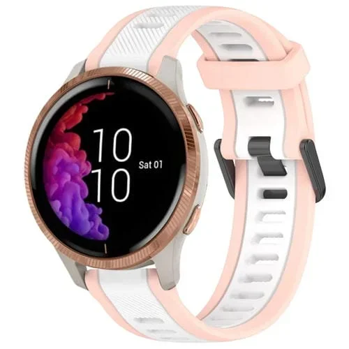 Para Garmin Venu Correa de Reloj de Silicona Texturizada de Dos Colores de 20mm (Blanco + Rosa)