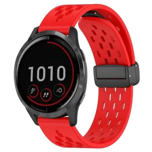 Para Garmin Vivoactive 4 Correa de Reloj de Silicona con Cierre Magnético Plegable de 22mm (Rojo)