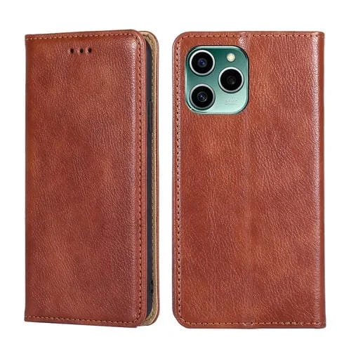 Para Honor 60 SE Glossir Oil Solid Color Magnety Flip Cuero Caja (marrón)
