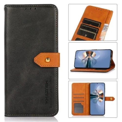 Para MOTOROLA MOTO E40 / E30 / E20 KHAZNEH Caja de cuero de cuero de la textura de la textura de la textura de doble color (negro)