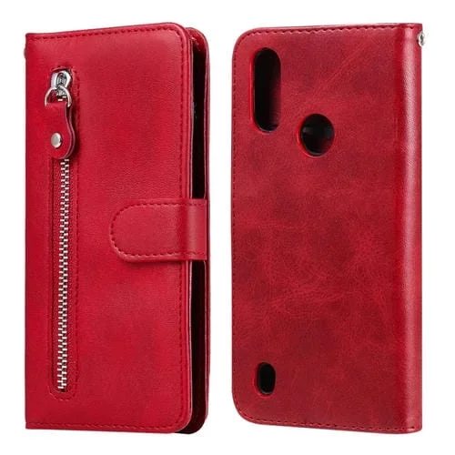 Para Motorola Moto E6s (2020) Estuche de cuero con tapa horizontal con cremallera y textura de becerro con soporte, ranuras para tarjetas y función de billetera (rojo)