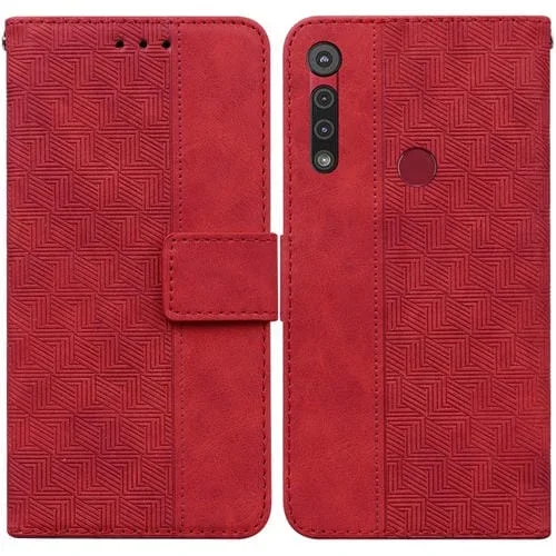 Para Motorola Moto G8 Play / One Macro Funda de cuero en relieve geométrico (rojo)
