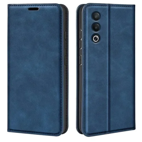 Para Oppo A3 Pro Global Retro-Skin Funda de Cuero para Teléfono con Succión Magnética (Azul Oscuro)