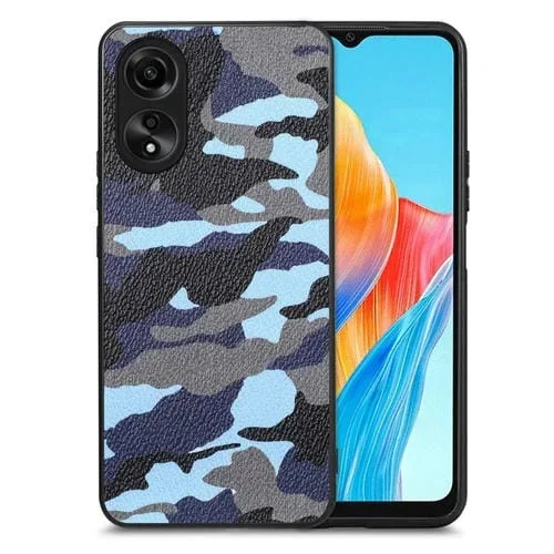 Para Oppo A38 4G Funda Trasera de Cuero de Camuflaje Retro (Azul)