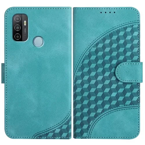 Para Oppo A53 4G / A32 4G / A53S 4G / A33 4G Yx0060 Funda de Cuero para Teléfono con Relieve y Cabeza de Elefante con Cordón (Azul Claro)