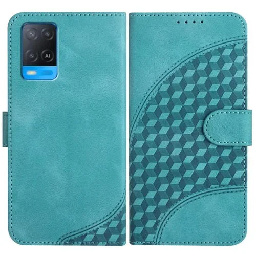 Para Oppo A54 5G / A74 5G / A93 5G Yx0060 Funda de Cuero para Teléfono con Relieve y Cabeza de Elefante con Cordón (Azul Claro)