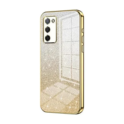 Para Oppo A55 5G / A56 / A53S 5G Estuche para Teléfono Galvanizado con Polvo de Brillo Degradado (Dorado)